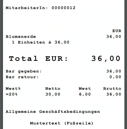 Angedruckte AGBs am Kassenbeleg im Bonformat