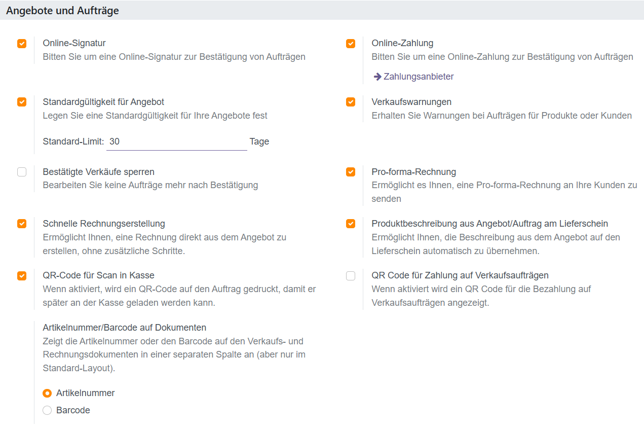 Einstellungen -> Verkauf -> Angebote und Aufträge