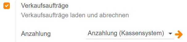 Unter Einstellungen -> Kasse -> Verkauf -> Verkaufsaufträge hinterlegtes Anzahlungsprodukt