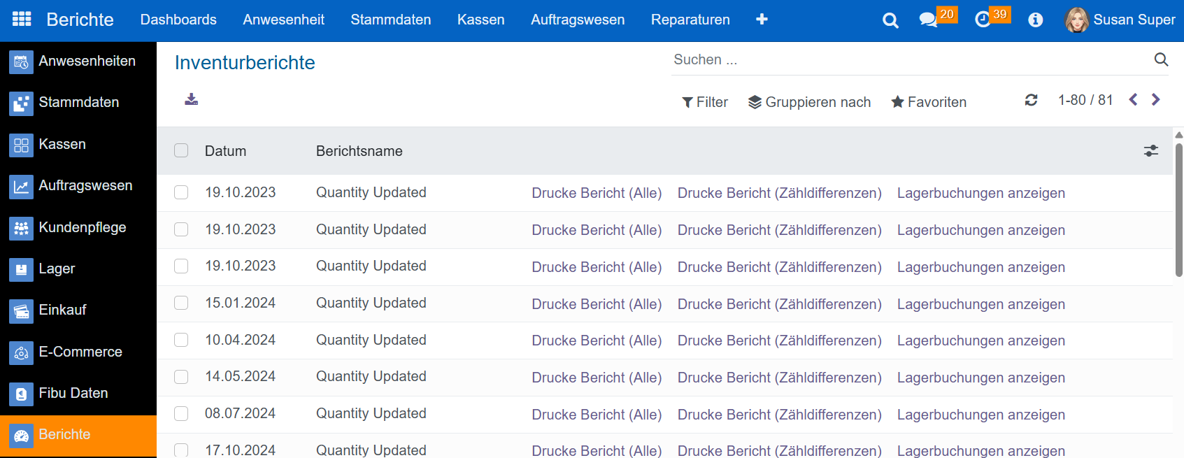 Übersicht über die Inventurberichte