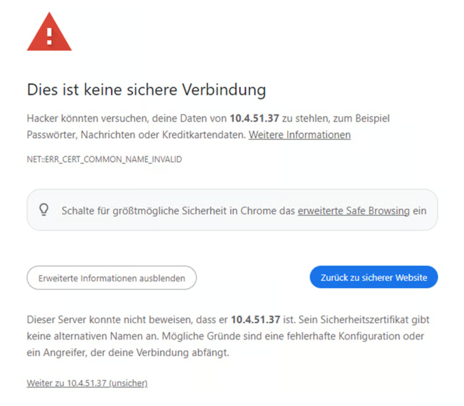 Dies ist keine sichere Verbindung