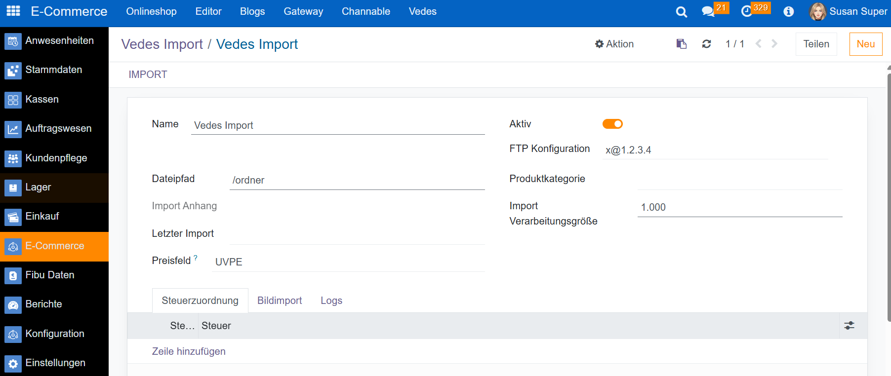 Einstellungen Vedes Import