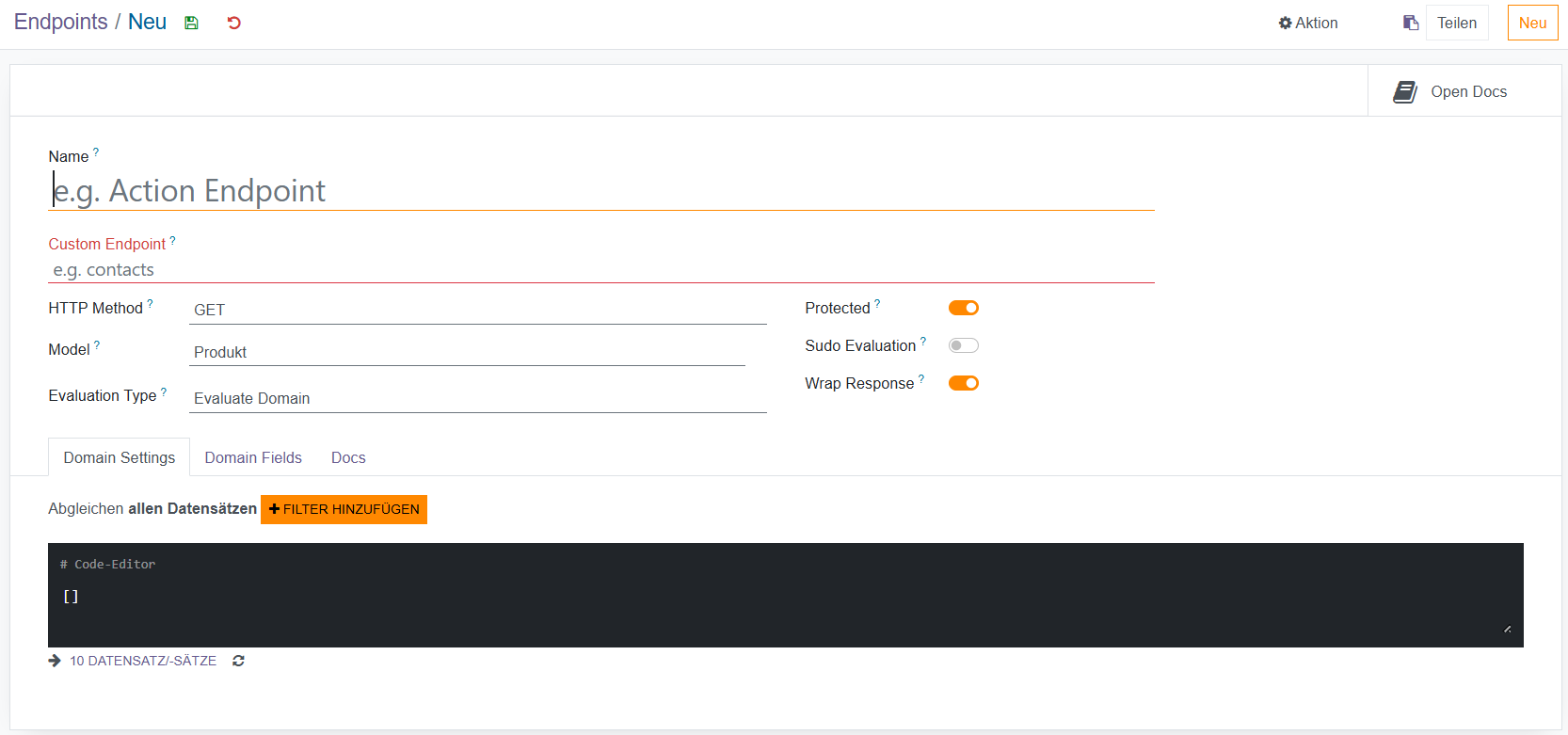 Anlegen eines Custom Endpoints