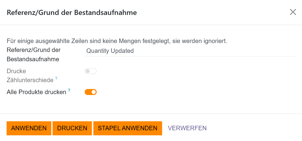Anwenden: Referenz/Grund der Bestandsaufnahme